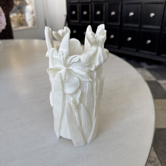 VTG Hand-Carved Soapstone Hurricane Candle Artisan Floral Motif - Picture 2 of 7